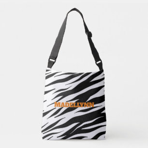 Modern Zebra Pattern Personalized Orange Text Tote