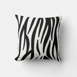 Modern Zebra Print Cotton Throw Pillow - Natural F