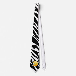 Modern Zebra Print ,Emoji Winking Tie