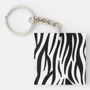 Modern Zebra Print Keychain - Abstract Black and W