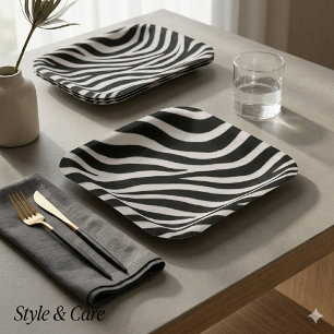 Modern Zebra Print Square Plates for Party Decor