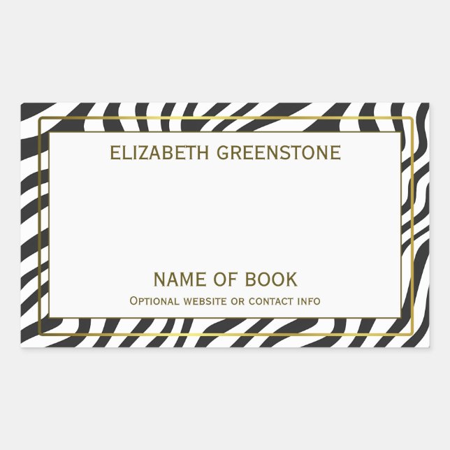 Modern Zebra Stripe Author Signature Bookplate Sticker (Front)