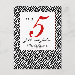 Modern Zebra Stripe Wedding Table Number Card