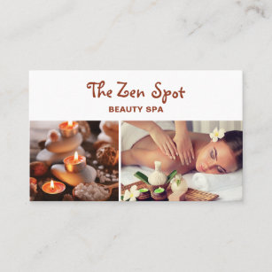 Modern Zen Stones & Candles Beige White Beauty Spa Business Card