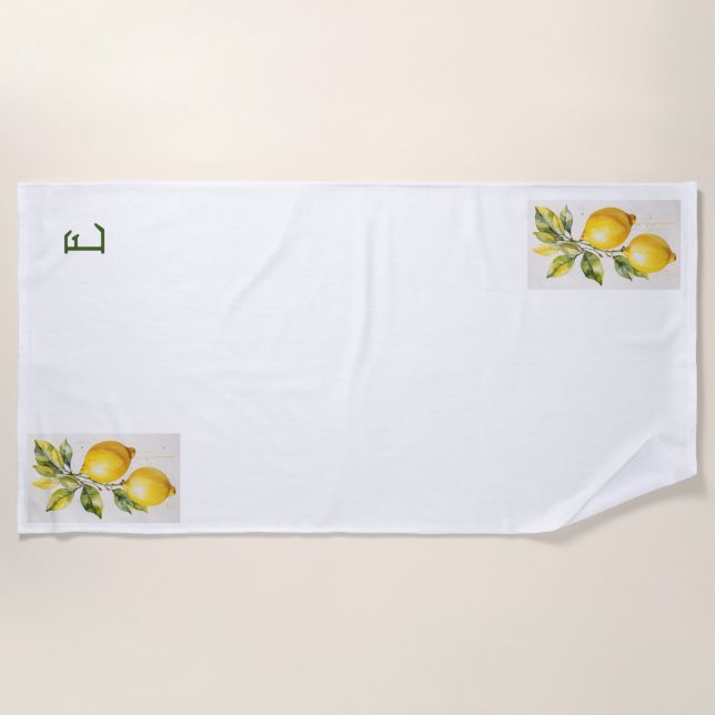 Modern Zesty Lemon Monogram  Beach Towel (Front)