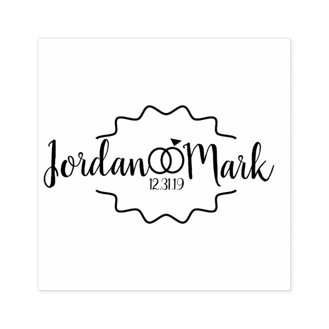 Modern Zig Wedding Rings Initial Save the Dates Rubber Stamp (Imprint)