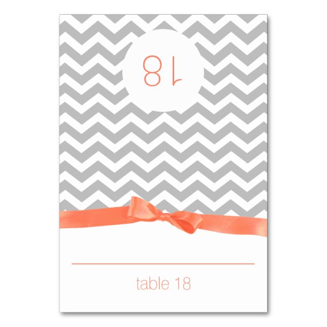 Modern Zig Zag and Coral Bow Seating Card (Front)