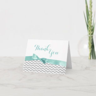 Modern Zigzag and Aqua Bow Thank You Card
