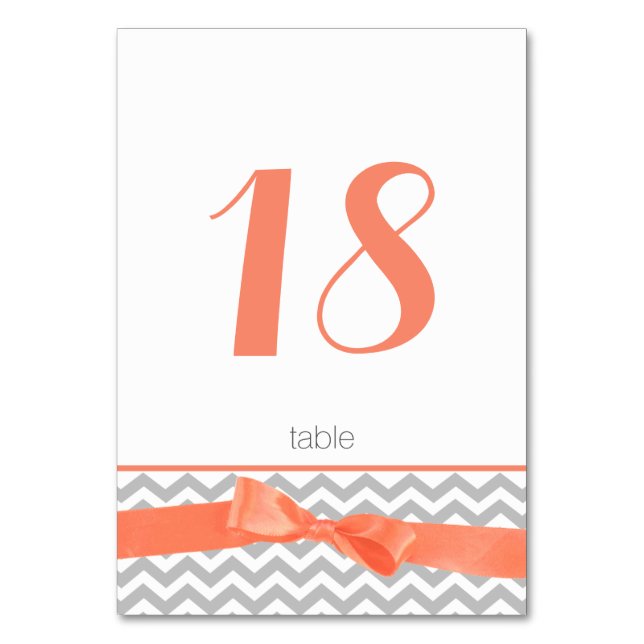 Modern Zigzag and Coral Bow Table Number Card (Front)