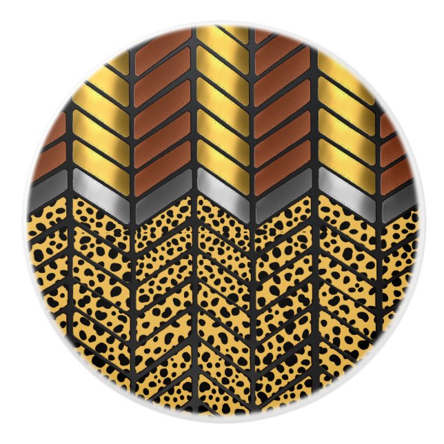 Modern Zigzag Chevron Cheetah Animal Print Ceramic Knob (Front)