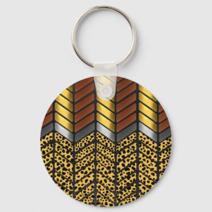 Modern Zigzag Chevron Cheetah Animal Print Keychain