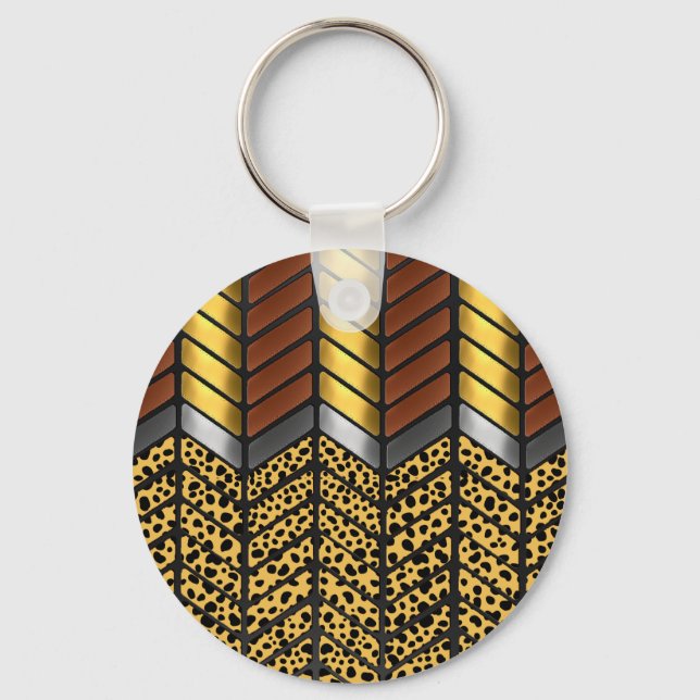 Modern Zigzag Chevron Cheetah Animal Print Keychain (Front)