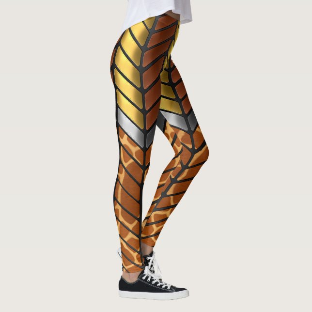Modern Zigzag Chevron Giraffe Animal Print Leggings (Right)