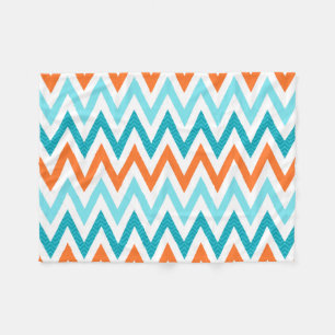 Modern ZigZag Chevron Orange Aqua Blue Pattern Fleece Blanket