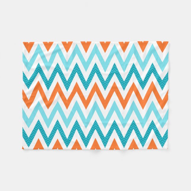 Modern ZigZag Chevron Orange Aqua Blue Pattern Fleece Blanket (Front (Horizontal))