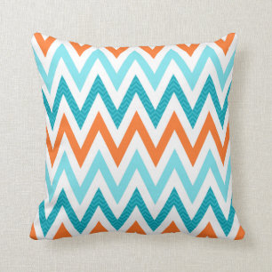 Modern ZigZag Chevron Orange Aqua Blue Pattern Throw Pillow