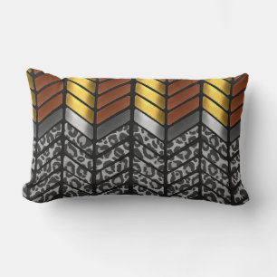 Modern Zigzag Chevron Snow Leopard Animal Print Lumbar Pillow