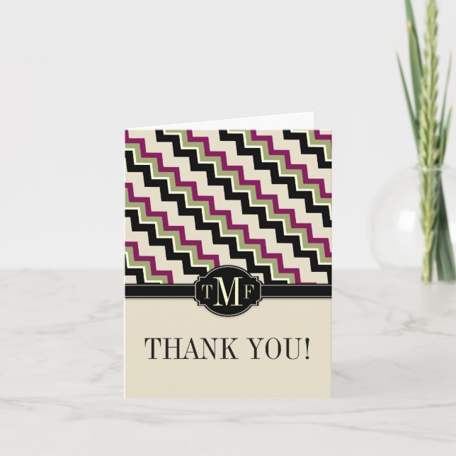 Modern ZigZag Monogram Thank You Card (Front)