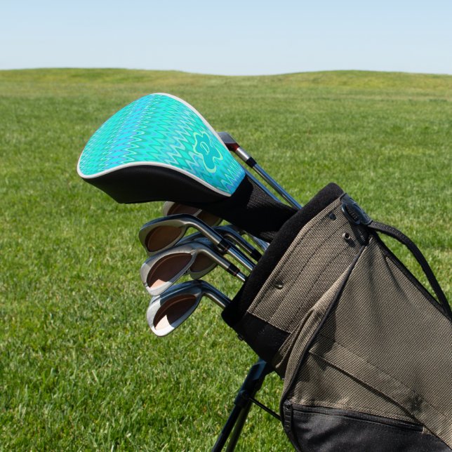 Modern zigzag pattern - turquoise monogram golf head cover (In Situ)