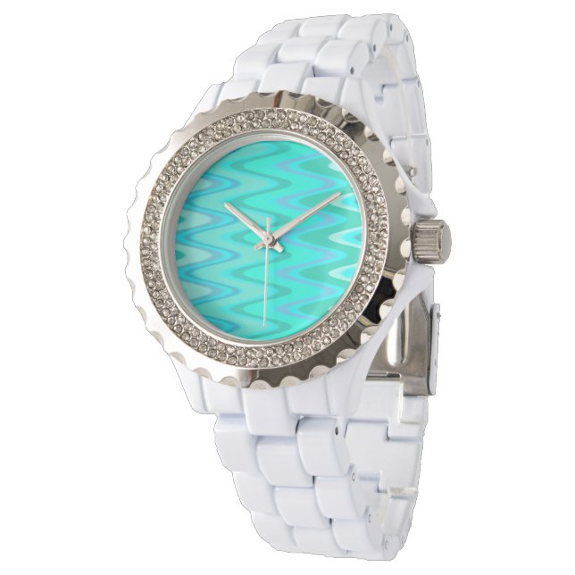 Modern zigzag pattern - waves in turquoise watch (Angled)