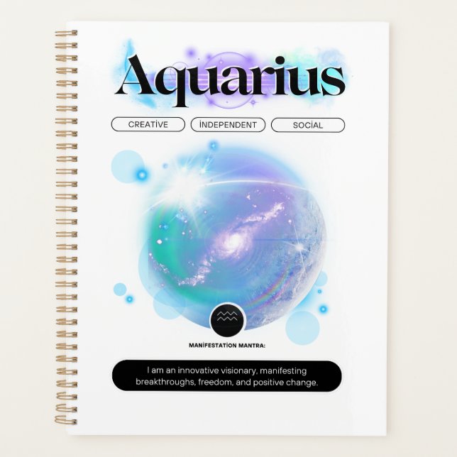 Modern Zodiac Sign Aquarius Quote Air Element Planner (Front)