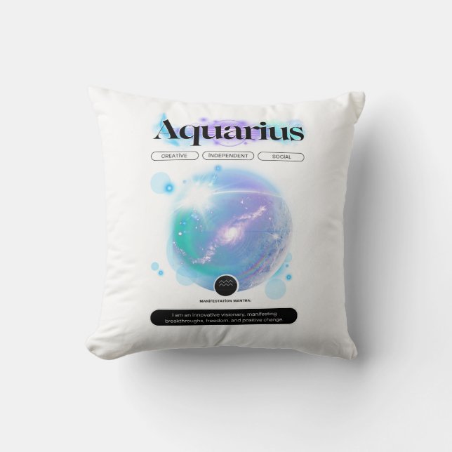 Modern Zodiac Sign Aquarius Quote Air Element Throw Pillow (Front)