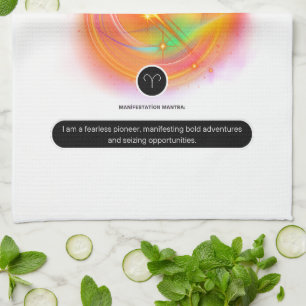 Modern Zodiac Sign ARIES Quote   Element Fire Kitchen Towel