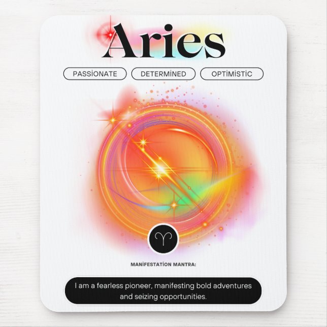 Modern Zodiac Sign ARIES Quote | Element Fire Mouse Pad (Front)
