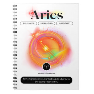 Modern Zodiac Sign ARIES Quote Element Fire Notebook
