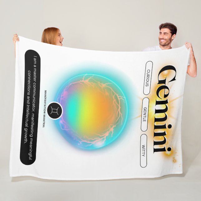 Modern Zodiac Sign Gemini Quote Air Element Fleece Blanket (In Situ)