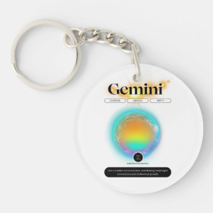 Modern Zodiac Sign Gemini Quote Air Element Keychain