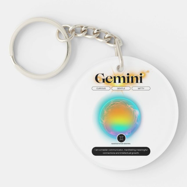 Modern Zodiac Sign Gemini Quote Air Element Keychain (Front)