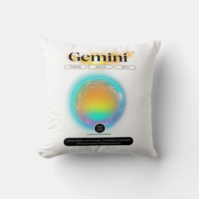 Modern Zodiac Sign Gemini Quote Air Element Throw Pillow (Front)