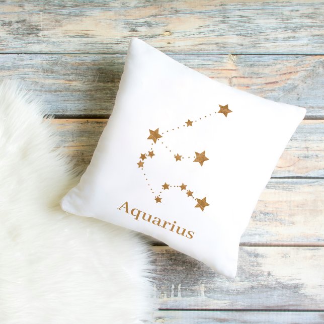 Modern Zodiac Sign Gold Aquarius | Element Air Outdoor Pillow (Creator Uploaded)