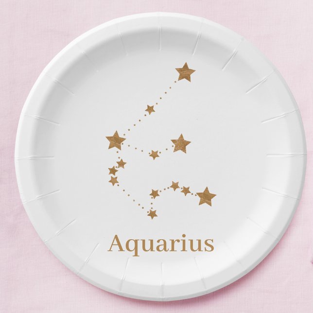 Modern Zodiac Sign Gold Aquarius | Element Air Paper Plate (Creator Uploaded)