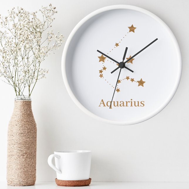 Modern Zodiac Sign Gold Aquarius | Element Air Round Clock (Creator Uploaded)