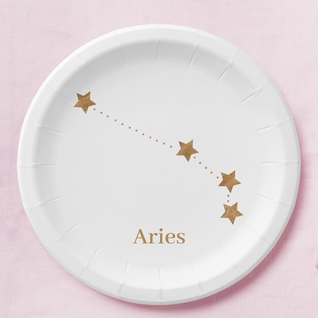 Modern Zodiac Sign Gold Aries | Element Fire Paper Plate (Creator Uploaded)