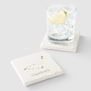 Modern Zodiac Sign Gold Capricorn Element Earth Stone Coaster
