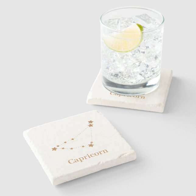 Modern Zodiac Sign Gold Capricorn | Element Earth Stone Coaster (Side)