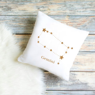 Modern Zodiac Sign Gold Gemini   Element Air  Outdoor Pillow