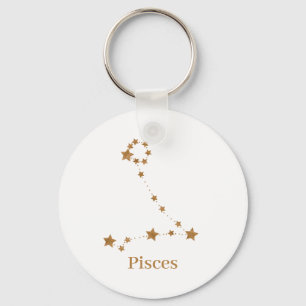Modern Zodiac Sign Gold Pisces   Element Water Keychain
