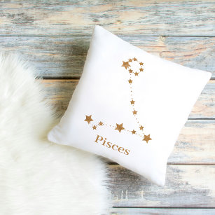Modern Zodiac Sign Gold Pisces   Element Water Outdoor Pillow