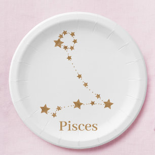 Modern Zodiac Sign Gold Pisces   Element Water Paper Plate
