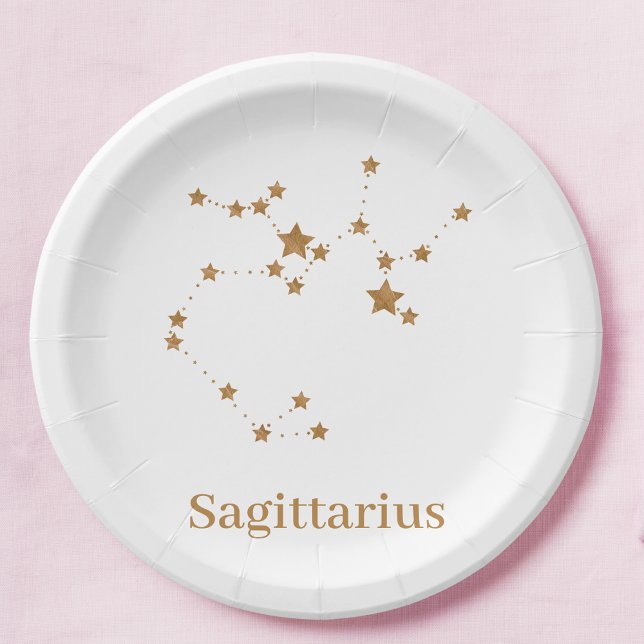 Modern Zodiac Sign Gold Sagittarius| Element  Fire Paper Plate (Creator Uploaded)