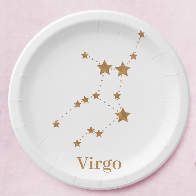 Modern Zodiac Sign Gold Virgo | Element Earth Paper Plate (Creator Uploaded)