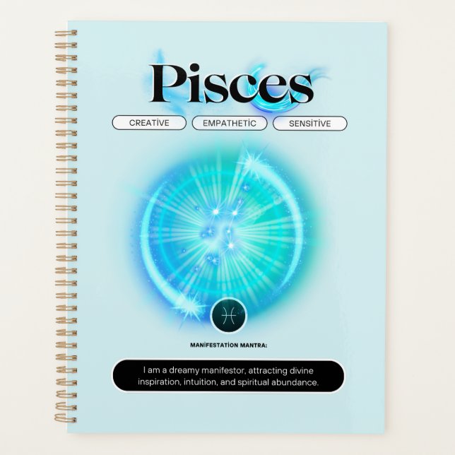 Modern Zodiac Sign Pisces Quote Water Element Planner (Front)
