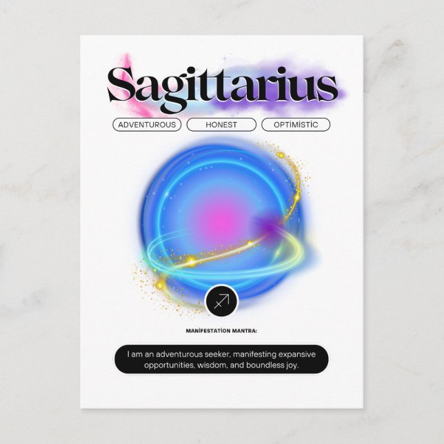 Modern Zodiac Sign Sagittarius Quote Element Fire Postcard (Front)