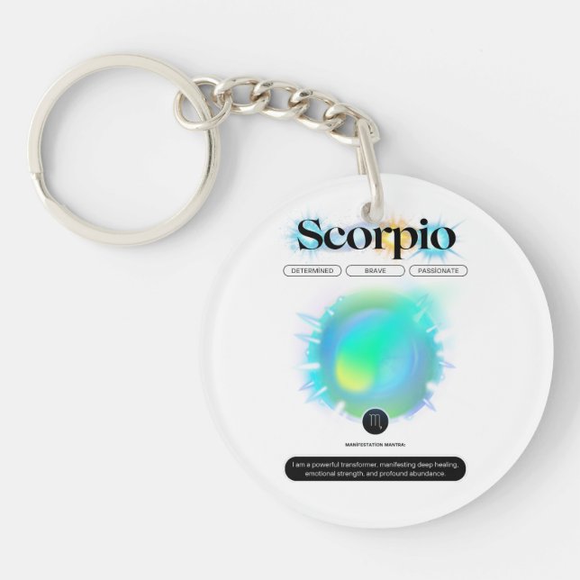 Modern Zodiac Sign Scorpio Quote Water Element Keychain (Front)