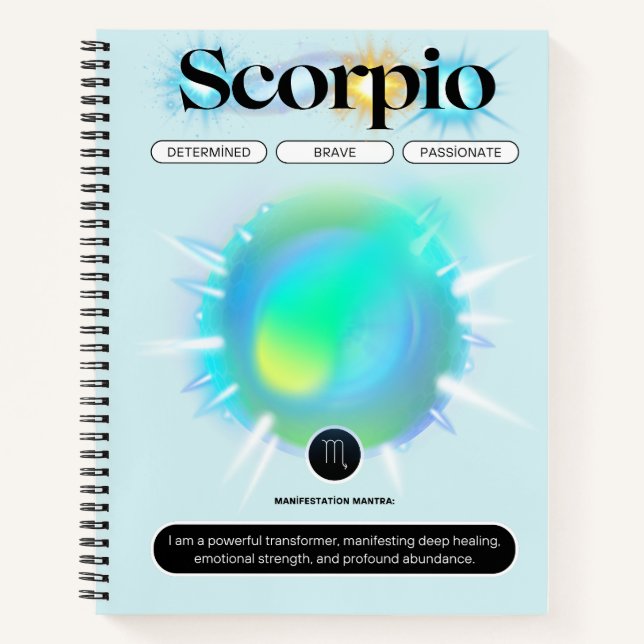 Modern Zodiac Sign Scorpio Quote Water Element Notebook (Front)