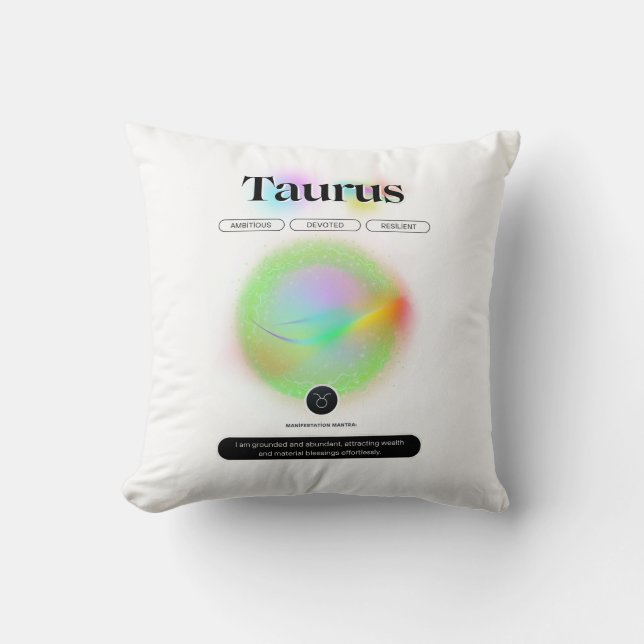 Modern Zodiac Sign Taurus Quote Earth Element Throw Pillow (Front)